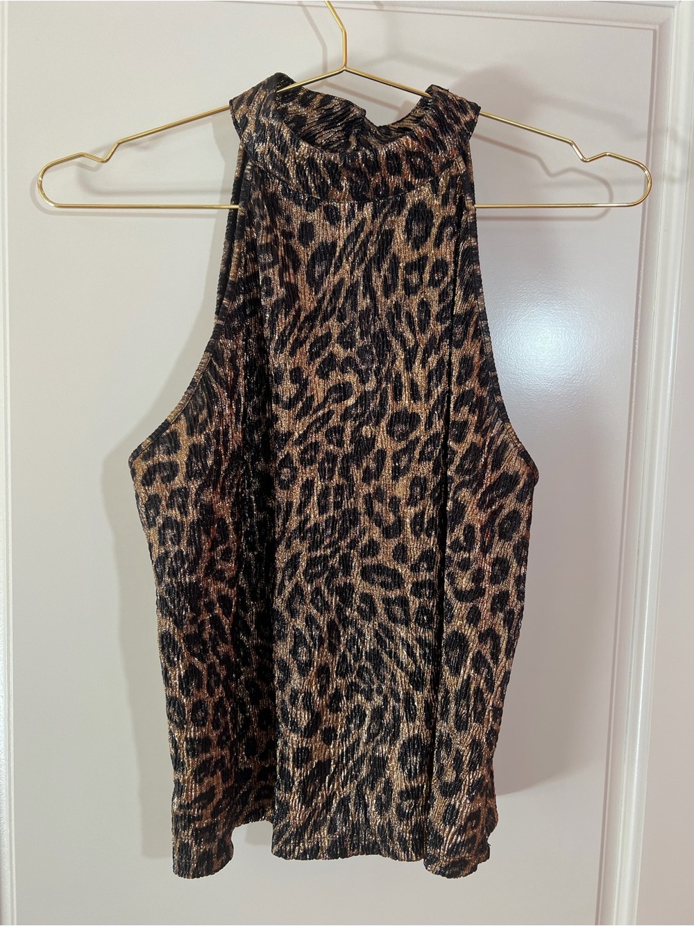 Zara Leopard Print High Neck Tank Top - Golden, Black & Brown